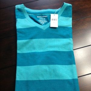 Banana Republic Fitted Vee Striped Tee